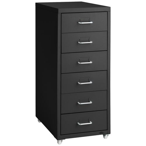 4061173017420 - tectake® Metall-Rollcontainer | Büromöbel für den Schreibtisch | Schreibtisch-Organizer mit 6 Schubladen | Schubladenschrank 41x28x69 cm - Schwarz