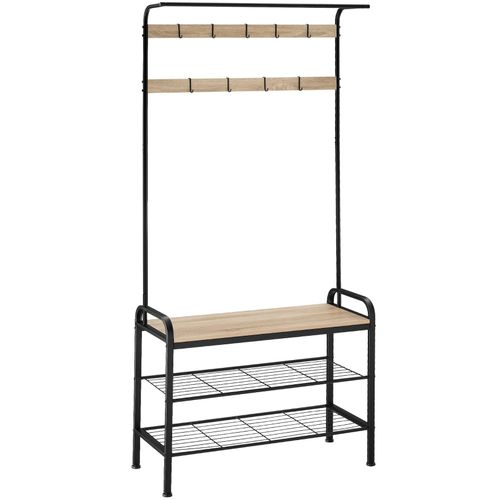 4061173210722 - tectake® Garderobenständer Industrial Style mit Sitzfläche 2 Gitterablagen und 9 abnehmbaren Haken inklusive Kippschutz 855 x 36 x 184 cm 4061173210722 - tectake® Garderobenständer Industrial Style mit Sitzfläche 2 Gitterablagen und 9 abnehmbaren Haken inklusive Kippschutz 855 x 36 x 184 cm