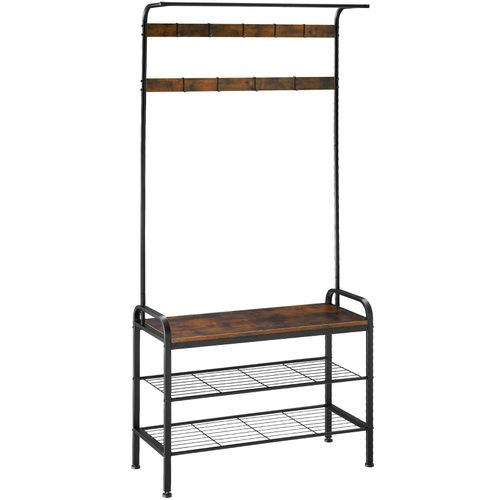 4061173210715 - tectake® Garderobenständer Industrial Style mit Sitzfläche 2 Gitterablagen und 9 abnehmbaren Haken inklusive Kippschutz 855 x 36 x 184 cm 4061173210715 - tectake® Garderobenständer Industrial Style mit Sitzfläche 2 Gitterablagen und 9 abnehmbaren Haken inklusive Kippschutz 855 x 36 x 184 cm