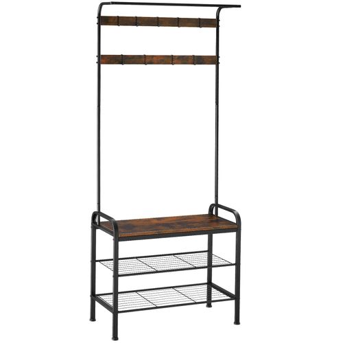 4061173210692 - tectake® Garderobenständer Industrial Style mit Sitzfläche 2 Gitterablagen und 9 abnehmbaren Haken inklusive Kippschutz 735 x 36 x 184 cm 4061173210692 - tectake® Garderobenständer Industrial Style mit Sitzfläche 2 Gitterablagen und 9 abnehmbaren Haken inklusive Kippschutz 735 x 36 x 184 cm