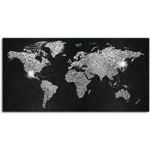 4062144595466 - Wandbild ARTLAND Weltkarte Glitzer Bilder Gr B H 100 cm x 50 cm Leinwandbild Land- & Weltkarten Querformat 1 St schwarz Kunstdrucke als Alubild Leinwandbild Wandaufkleber oder Poster in versch Größen