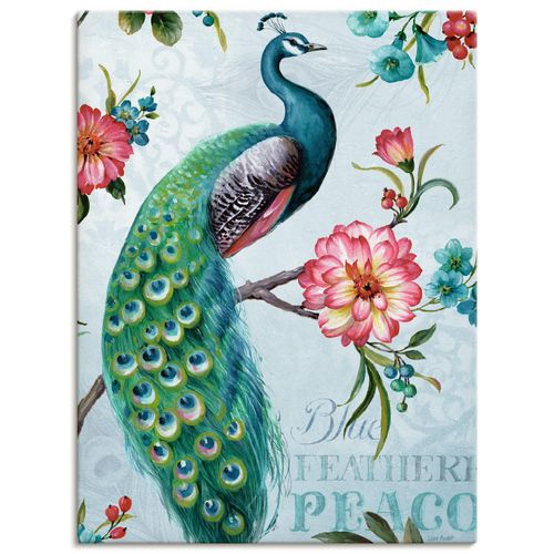 4055327750707 - Wandbild ARTLAND Blau gepfederter Pfau Bilder Gr B H 45 cm x 60 cm Leinwandbild Vögel Hochformat 1 St grün Bild Leinwandbild Kunstdrucke Bilder als Leinwandbild Wandaufkleber oder Poster in versch Größen