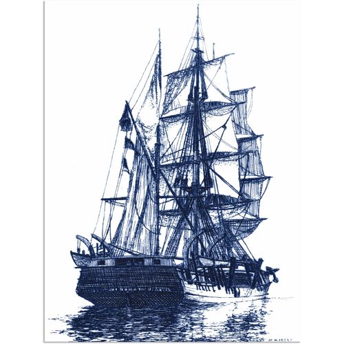 4058661314697 - Wandbild ARTLAND Antikes Schiff in blau I Bilder Gr B H 30 cm x 40 cm Alu-Dibond-Druck Boote & Schiffe Hochformat 1 St beige (naturfarben) Bild Metallbild Metallbilder Bilder als Alubild Leinwandbild Wandaufkleber oder Poster in versch Größen