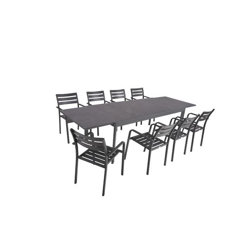 4059865542626 - Alu Tischgruppe NEREA Set 9-tlg Garten Sitzgruppe Outdoor Schwarz Metall Möbel