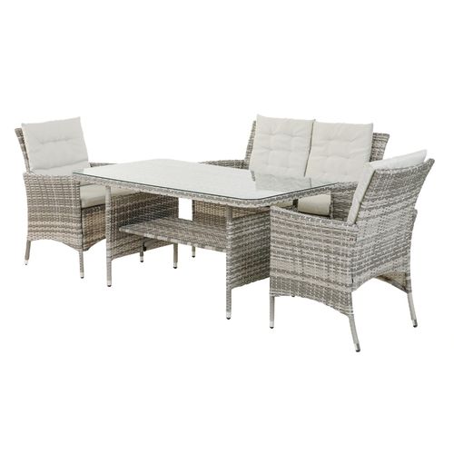 4005437317536 - Dining-Set Loungeset Parma 4-teilig Polyrattan Gartenmöbel Sofa- Set Kissen Grau 4005437317536 - Dining-Set Loungeset Parma 4-teilig Polyrattan Gartenmöbel Sofa- Set Kissen Grau