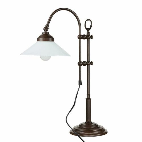 4251756371937 - Licht-erlebnisse - Schreibtischlampe Messing Glas 49 cm hoch verstellbarer Schirm E14 Tischleuchte - Braun Weiß