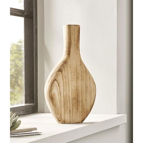 4260772028053 - Dekoleidenschaft - Dekovase Wood flach aus naturbelassenem Paulownia Holz 34 cm hoch Vase für Trockenblumen Holzvase Tischvase