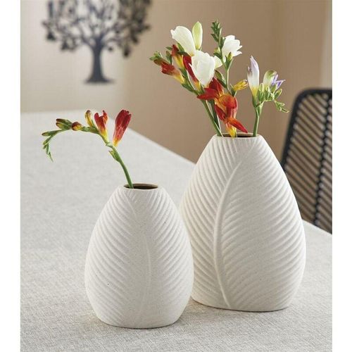 4260772027346 - Dekoleidenschaft - 2x Blumenvase Blattstruktur aus Porzellan beige Vase Dekovase Vasenset 4260772027346 - Dekoleidenschaft - 2x Blumenvase Blattstruktur aus Porzellan beige Vase Dekovase Vasenset