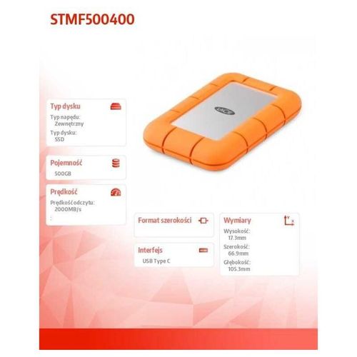 0763649180433 - Rugged Mini ssd 500 gb USB32 Gen 2x2 (Type-C) (STMF500400) - Lacie