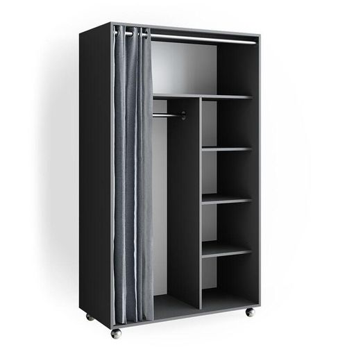 4066731276530 - mobiler Kleiderschrank Dielenschrank Garderobe Doros Grau 100 x 168 cm offen rollbar