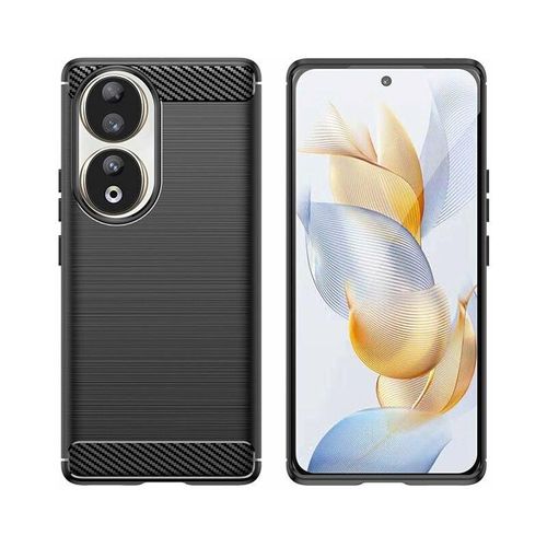 9145576282649 - Markenlos - Carbon Case kompatibel mit honor 90 flexible Silikon-Carbon-Hülle schwarz - Schwarz