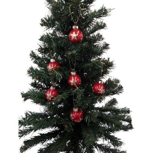 4251699826723 - Buri - Glas-Weihnachtsbaumkugeln 6er-Set Christbaumkugeln Weihnachtsschmuck Dekoration - rot   Stern