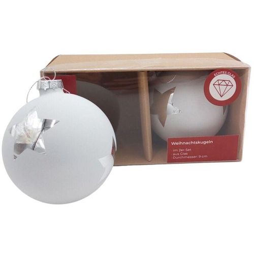 4251699827072 - Glas-Weihnachtsbaumkugeln 2er-Set Christbaumkugeln Weihnachtsschmuck Deko 9cm - weiß   Stern - weiß