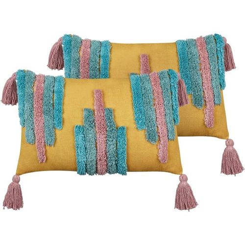 4255664868237 - Beliani - Dekokissen 2er Set Mehrfarbig aus Baumwolle mit Quasten Getuftet 30 x 50 cm Rechteckig Abnehmbarer Bezug für Jugendzimmer Kinderzimmer
