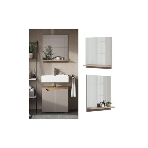 4066731405855 - Badspiegel Marelle Greige Eiche 60 x 67 cm mit Regal 4066731405855 - Badspiegel Marelle Greige Eiche 60 x 67 cm mit Regal