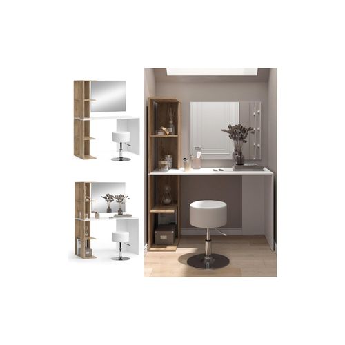 4066731412150 - Schminktisch Tower Weiß Sonoma 122 x 55 cm mit Spiegel und Hocker 4066731412150 - Schminktisch Tower Weiß Sonoma 122 x 55 cm mit Spiegel und Hocker