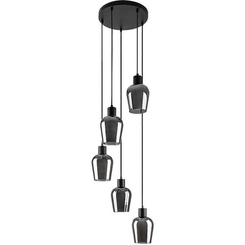 5996595722722 - 72272 Hängeleuchte florian E27 5x max40W Metall schwarz Glas getönt H150cm Ø135cm dimmbar - Rabalux