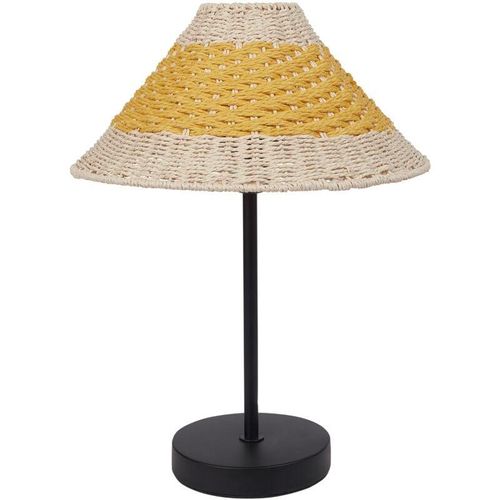 4255664870957 - Beliani - Tischlampe Beige u Gelb Metall 40 cm Papierschirm Kegelform Langes Kabel mit Schalter Boho Schlaf- u Wohnzimmer Beleuchtung Tischleuchte