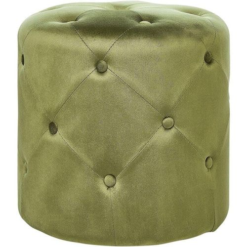 4255664869128 - Beliani - Pouf Olivengrün Samtbezug Rund 40 cm Gesteppt mit Knopfheftung Chesterfield-Stil Wohnzimmer Schlafzimmer Sitzhocker Samthocker Fußhocker