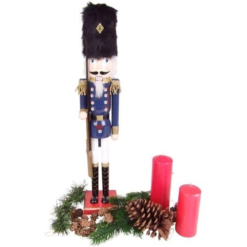 4250407383176 - Buri - Holz-Nussknacker 61cm Weihnachtsdeko Weihnachten Deko Nuss Knacker König Husar - Soldat blau