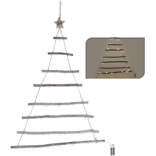 4260625744215 - Spetebo - Wand Deko Holz Baum mit led Lichterkette - 100 cm - Deko Wandbehang Weihnachten Advednt Winter Batterie betrieben