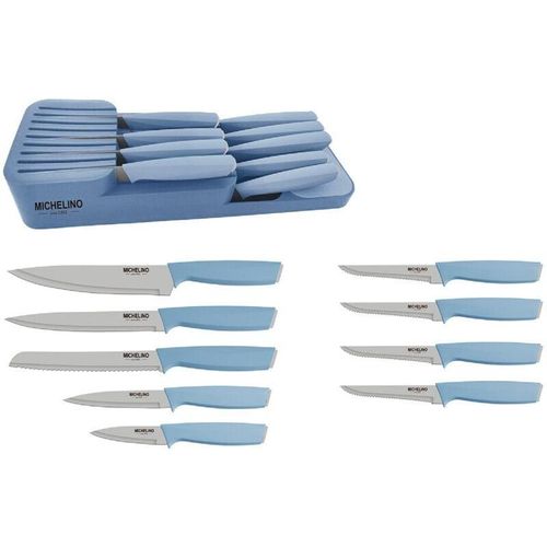 4255698251951 - Praktisches 10-teiliges Messerorganizer-Set Serie Alythia für geordnete Küchen Blau - Michelino