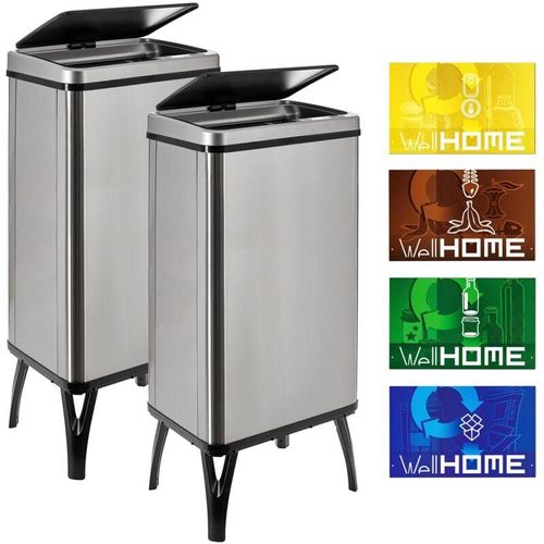 8434652387035 - Wellhome - well home mobiliario & decoración 2 x Smart Mülleimer mit 50 l Fassungsvermögen Höhe 835 x 355 x 26 cm grau mit Magnetetiketten