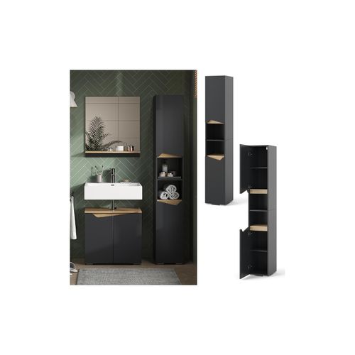 4066731405794 - Hochschrank Marelle Anthrazit Eiche 30 x 180 cm mit Türen und offenen Fächern 4066731405794 - Hochschrank Marelle Anthrazit Eiche 30 x 180 cm mit Türen und offenen Fächern
