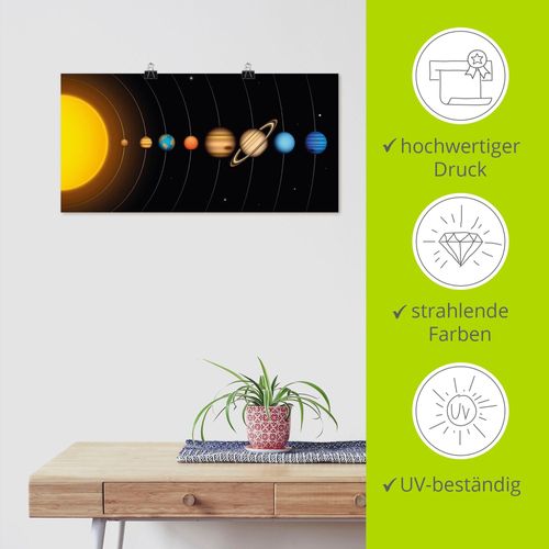 4059745333634 - Wandbild ARTLAND Vector Sonnensystem mit Planeten Bilder Gr B H 150 cm x 75 cm Poster Sonnensystem Querformat 1 St bunt Bild Metallbild Metallbilder Bilder als Alubild Leinwandbild Wandaufkleber oder Poster in versch Größen
