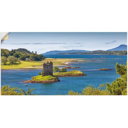 4062144636053 - Wandbild ARTLAND Castle Stalker am Loch Linnhe Bilder Gr B H 100 cm x 50 cm Wandaufkleber - Vinyl Gebäude Querformat 1 St blau Kunstdrucke als Alubild Leinwandbild Wandaufkleber oder Poster in versch Größen
