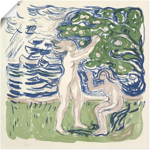 4062144795668 - Wandbild ARTLAND Mädchen beim Äpfel pflücken 1915 Bilder Gr B H 100 cm x 100 cm Poster Bilder von Frauen quadratisch 1 St grün Kunstdrucke als Alubild Leinwandbild Wandaufkleber oder Poster in versch Größen