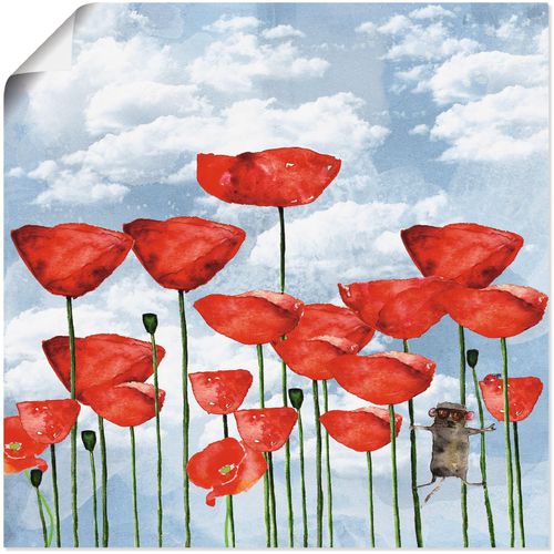 4062144080023 - Wandbild ARTLAND Maus im Mohnfeld an einem bewölkten Tag Bilder Gr B H 30 cm x 30 cm Poster Blumen 1 St rot Bild Kunstdruck Metallbild Metallbilder Bilder als Alubild Leinwandbild Wandaufkleber oder Poster in versch Größen