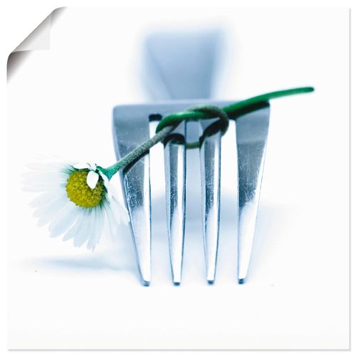 4055327614559 - Wandbild ARTLAND Gabel und Blume Bilder Gr B H 50 cm x 50 cm Poster Geschirr & Besteck quadratisch 1 St weiß Bild Poster Bilder als Alubild Leinwandbild Wandaufkleber oder in versch Größen
