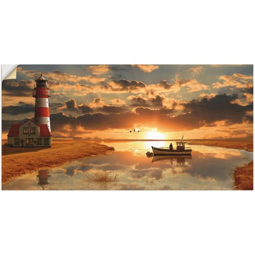 4062144319055 - Wandbild ARTLAND Maritime Idylle beim Leuchtturm Bilder Gr B H 60 cm x 30 cm Wandaufkleber - Vinyl Gebäude 1 St orange Bild Kunstdruck Kunstdrucke Bilder als Leinwandbild Wandaufkleber oder Poster in versch Größen