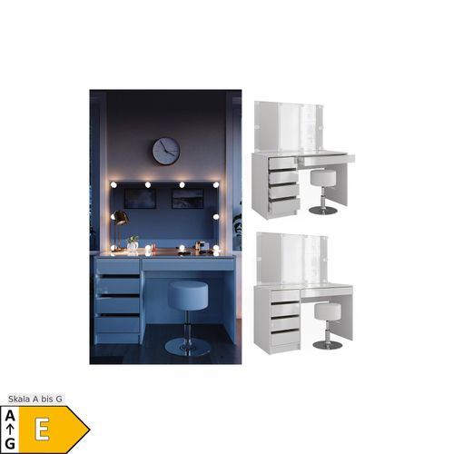 4066731412426 - Livinity Schminktisch Sherry Weiß Hochglanz Gold 120 x 75 cm 5 Schubladen Spiegel Hocker LED 4066731412426 - Livinity Schminktisch Sherry Weiß Hochglanz Gold 120 x 75 cm 5 Schubladen Spiegel Hocker LED