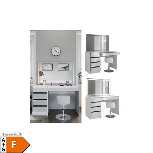 4066731412396 - Livinity Schminktisch Sherry Weiß Hochglanz Gold 120 x 75 cm 5 Schubladen LED-Spiegel Hocker 4066731412396 - Livinity Schminktisch Sherry Weiß Hochglanz Gold 120 x 75 cm 5 Schubladen LED-Spiegel Hocker