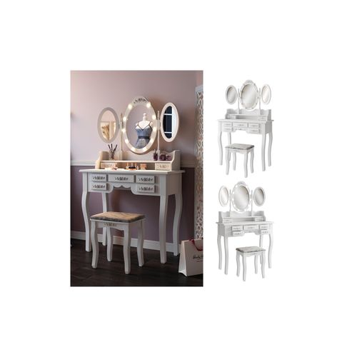 4066731415366 - Livinity Schminktisch Diana Weiß 90 cm mit Beleuchtung und Hocker 4066731415366 - Livinity Schminktisch Diana Weiß 90 cm mit Beleuchtung und Hocker