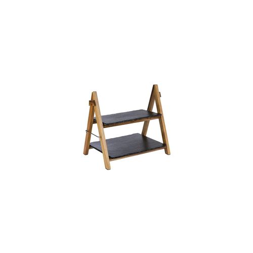 4004133009585 - Etagere Serviergestell braun (braun schwarz) Akazienholz Schiefer Servierplatten 2-stufig mit Gestell aus Akazienholz 4004133009585 - Etagere Serviergestell braun (braun schwarz) Akazienholz Schiefer Servierplatten 2-stufig mit Gestell aus Akazienholz