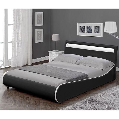 4260390266936 - [corium] - led Polsterbett Valencia 180x200cm Schwarz mit weißer Kante Schwarz