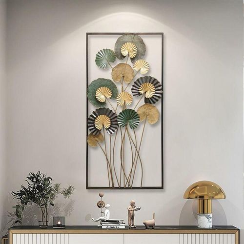 4260772025823 - 3D Wandbild Blätter aus Metall in gold   anthrazit   gün 60x125 cm Wanddeko Wandschmuck