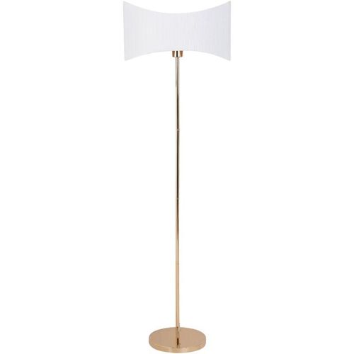 4255664863300 - Beliani - Stehlampe Gold Metall 153 cm mit Stoffschirm Kunstseide Wellenform Gewellt 1-Flammig Modern Wohnzimmer Leuchte Stehleuchte Bodenlampe