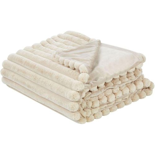 4255664873385 - Beliani - Kuscheldecke Beige aus Kunstfell 150 x 200 cm Flauschige Tagesdecke für Bett Sofa Wohnzimmer Schlafzimmer Überwurf Wohnaccessoires