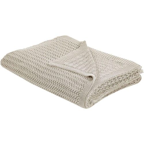 4255664873781 - Beliani - Decke Hellbeige aus Baumwolle 150 x 200 cm Gestrickte Tagesdecke für Bett Sofa Schlafzimmer Wohnzimmer