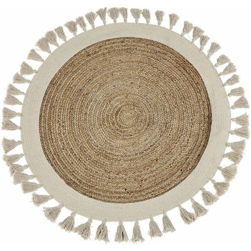 4255664801944 - Beliani - Teppich beige Jute ⌀ 120 cm rund Fransen Wohnzimmer Schlafzimmer