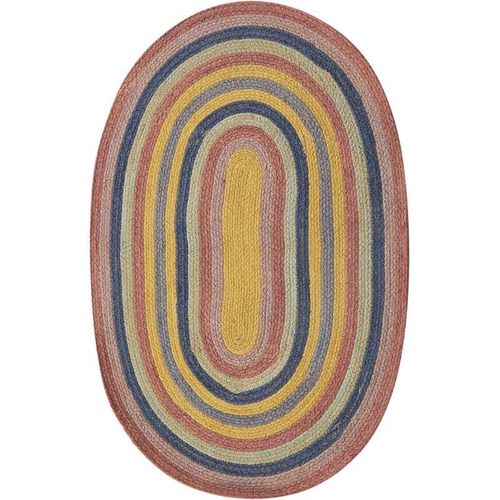 4255664863423 - Beliani - Teppich Mehrfarbig Jute Oval 70 x 100 cm Kurzflor mit Streifenmuster Handgewebt Boho für Fußbodenheizung Wohnzimmer Esszimmer Kinderzimmer