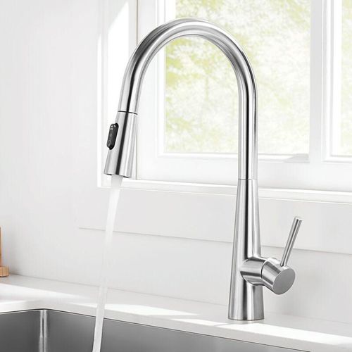 0745259356521 - Wasserhahn Küche Edelstahl Gebürstet Küchenarmatur mit Brause Ausziehbar Mischbatterie Küche mit 3 Strahlarten Armatur Küche 360°