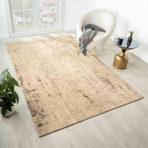 4065975034005 - Vimoda - Teppich Wohnzimmer Schlafzimmer Kurzflor Palmen Muster Blumen LurexBeige 160x230 cm