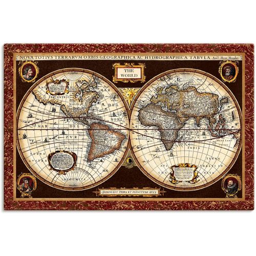 4058661310019 - Wandbild ARTLAND Weltkarte Bilder Gr B H 30 cm x 20 cm Leinwandbild Landkarten Querformat 1 St braun Bild Poster Bilder als Alubild Leinwandbild Wandaufkleber oder in versch Größen