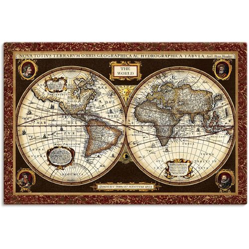 4058661310040 - Wandbild ARTLAND Weltkarte Bilder Gr B H 120 cm x 80 cm Leinwandbild Landkarten Querformat 1 St braun Bild Poster Bilder als Alubild Leinwandbild Wandaufkleber oder in versch Größen