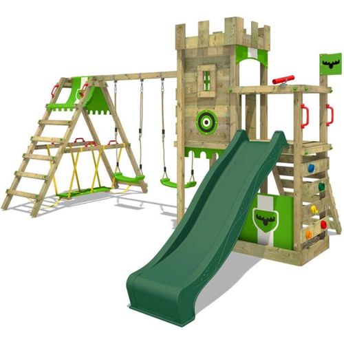 4250533908243 - Spielturm Ritterburg BoldBaron mit Schaukel SurfSwing 10-jährige Garantie Integrierter Sandkasten - grün - Fatmoose